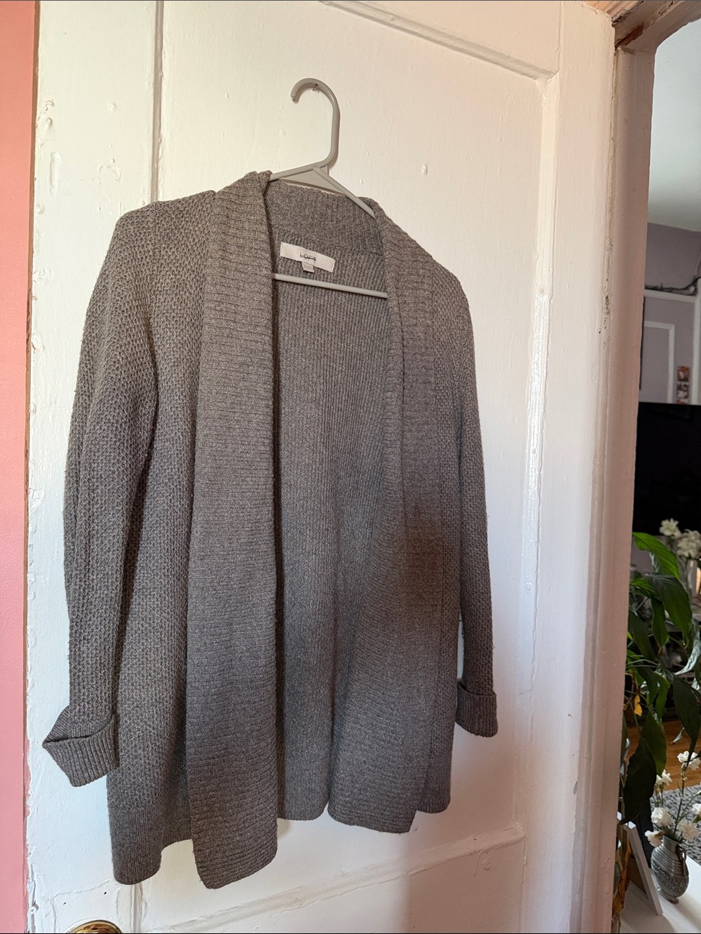 LOFT Gray Open-Front Knit Cardigan